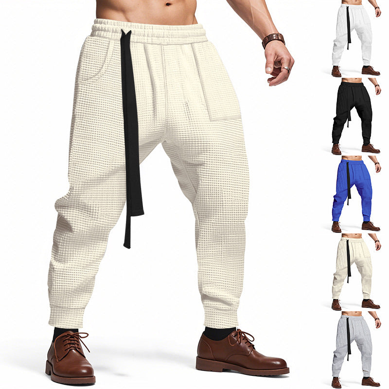 Men's Casual Pants Solid Waffle Male Hip Hop Streetwear Track Pants Joggers Trousers Fashion Harajuku Men Pants Ooho