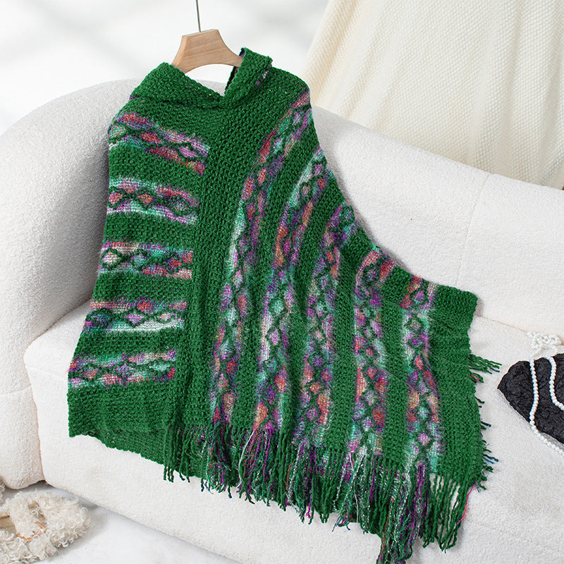 Women's Fashion Knitted Tassel Cape & Shawl – Cozy Boho Chic Wrap Ooho
