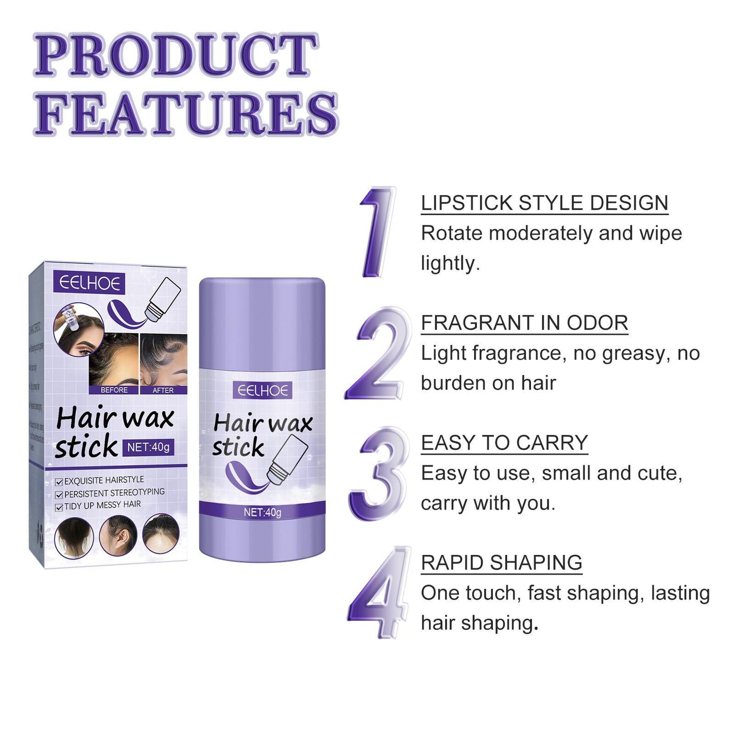 EELHOE Hair Wax Stick Broken Hair Polishing Hair Wax Stick Small Broken Hair Hair Finishing Broken Hair Styling Cream Haircare Gel Haircare Ooho
