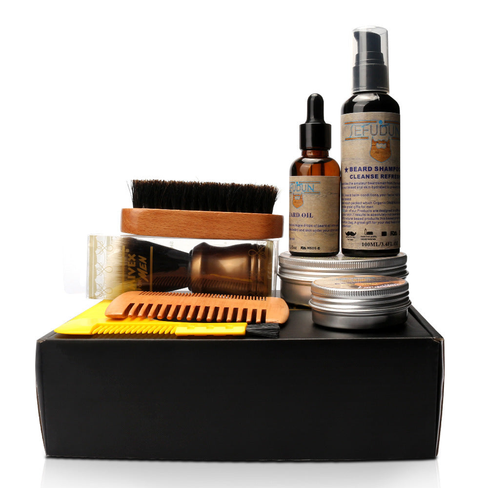 Men Barba Beard Kit Beard Care Set Styling Tool Styling Scissors Beard Oil Comb Moustache Balm Moisturizing Wax Ooho