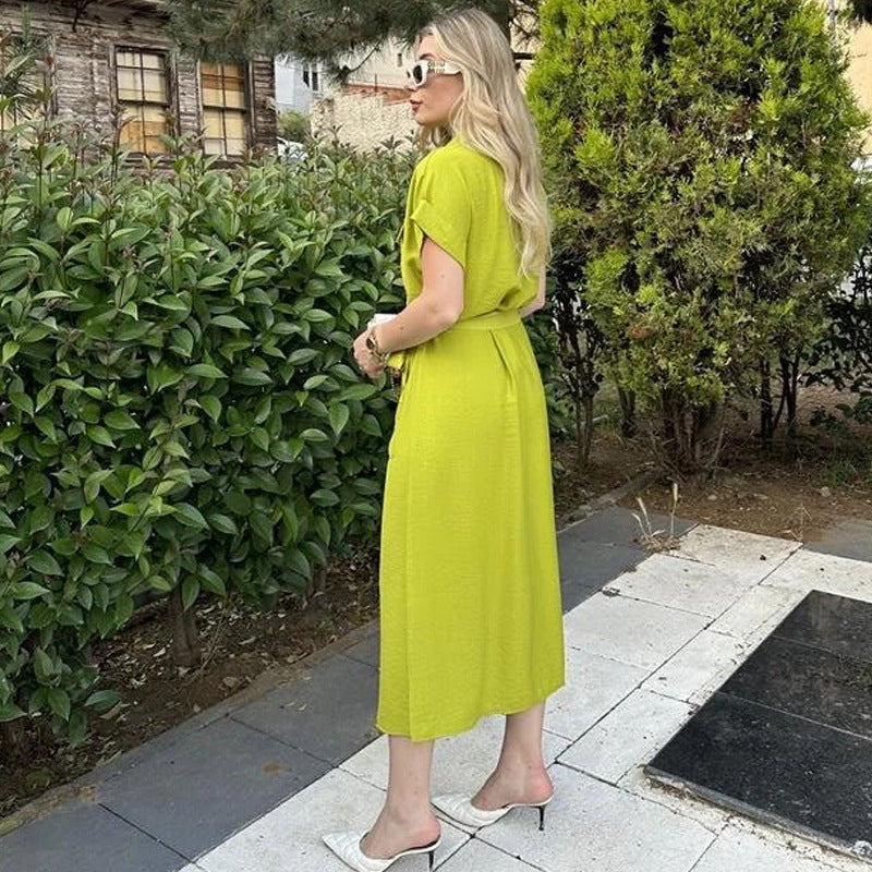 Fashion Belt Shirt Dress for Women | Stylish Button-Up Shirt Dress Ooho