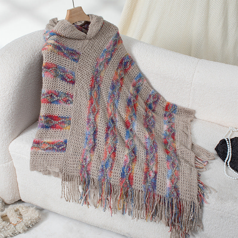 Women's Fashion Knitted Tassel Cape & Shawl – Cozy Boho Chic Wrap Ooho