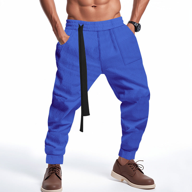 Men's Casual Pants Solid Waffle Male Hip Hop Streetwear Track Pants Joggers Trousers Fashion Harajuku Men Pants Ooho