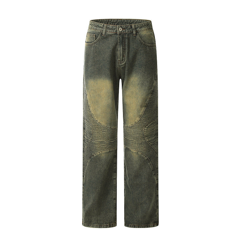 Washed Yellow Mud Straight Jeans for Women | Trendy Vintage Denim Pants Ooho