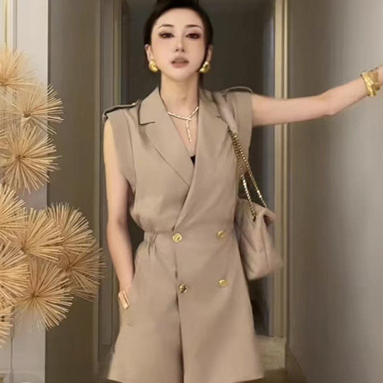 Sleeveless Cargo Jumpsuit for Women | One-Piece Utility Culottes with Suit Collar Ooho