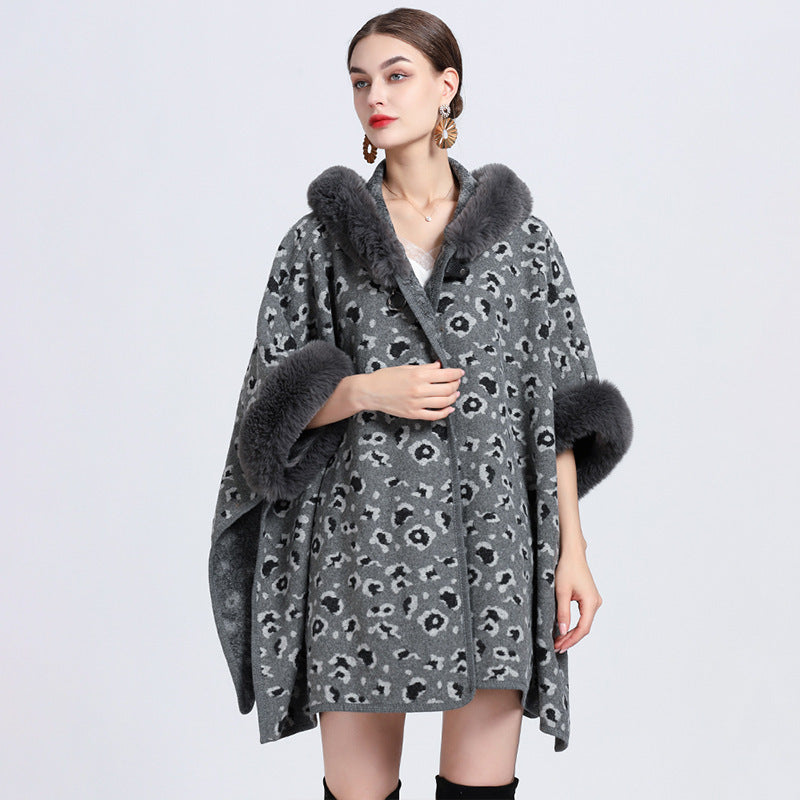 Women's Oversized Jacquard Shawl Cape – Knitted Woolen Cardigan Coat for Elegant Winter Style Ooho