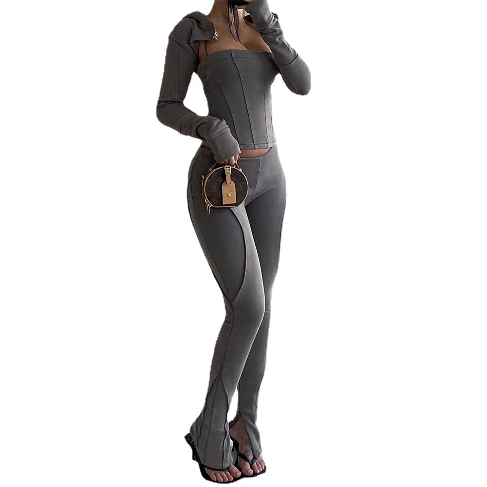 Cross Waist Micro Flare Trousers for Women | High Waist Slim Fit Ladies Pants