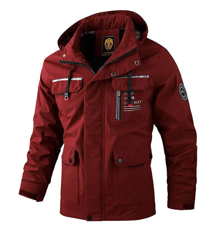 Men's Casual Hooded Jacket Parka Autumn And Winter Warm Solid Color Windproof Coat Outdoor Clothes With Multiple Pockets Ooho