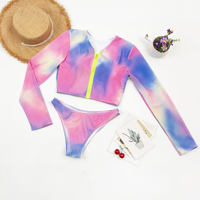 Tie Dye High Leg Cropped Rash Guard Bikini Swimsuit - Two Piece Set Ooho