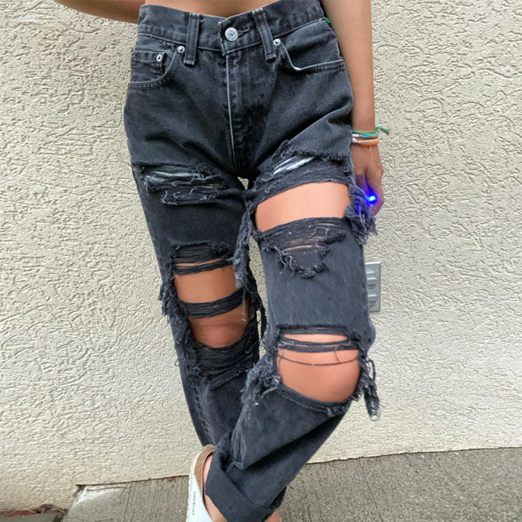 Women’s Ripped Hole Slim Fit Jeans | Trendy Thinner Look Distressed Denim Ooho
