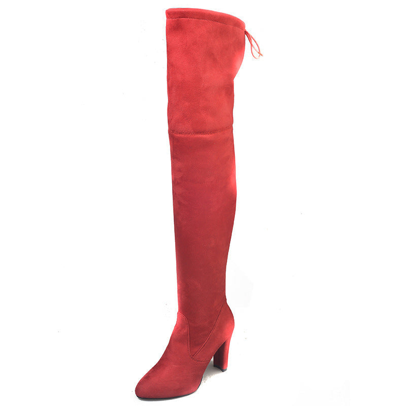European And American Pointed Thick Heel Over The Knee Boots Stretch Boots Women Ooho