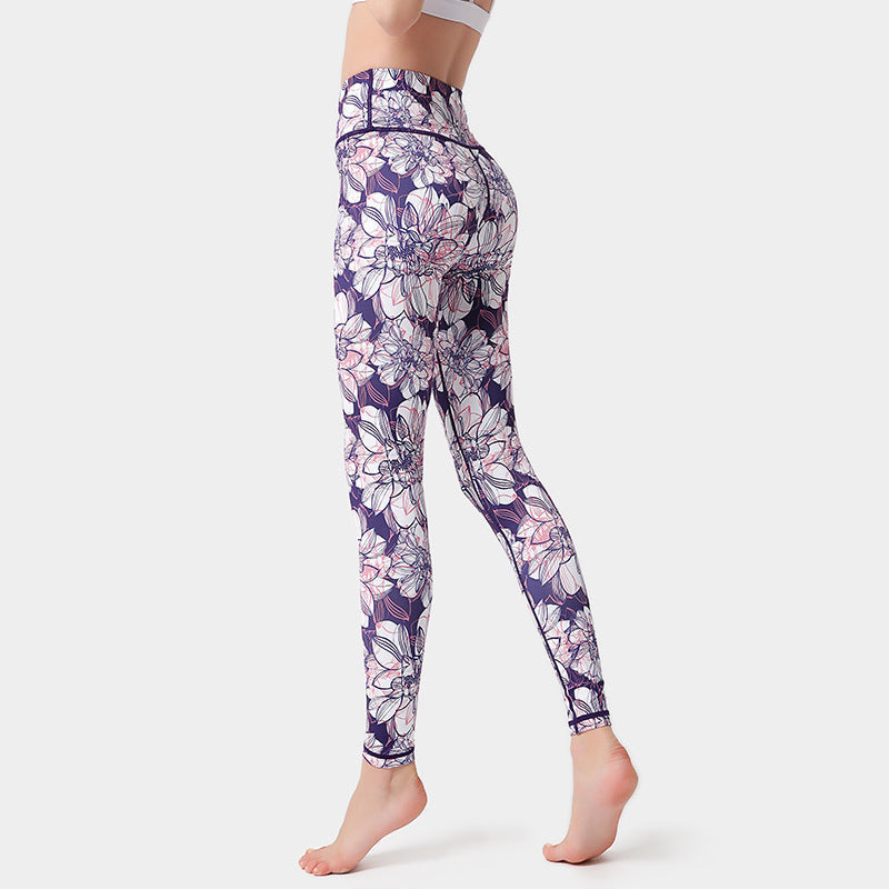 Fashion Floral Print Leggings for Women – High Waist Hip Lifting Yoga Pants, Running & Fitness Sports Trousers Ooho