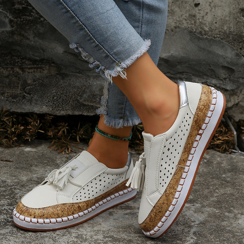 Tassel Shoes Women's Color Matching Round Toe Flats Ooho