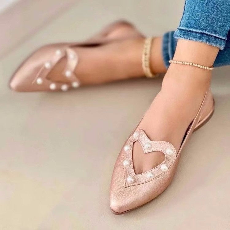 Love Shoes With Pearls Flats Women Sandals Pionted Toe Shoes Ooho