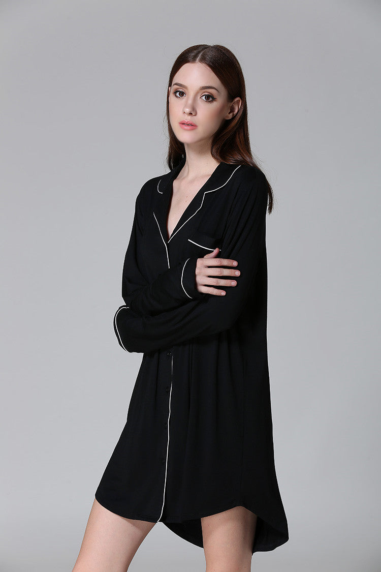 Women's Modal Long Sleeve Shirt Dress Ooho