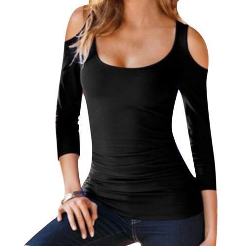 Off Shoulder Blouses Tops Hot Sale Female Casual Long Sleeve Neck White Tee Shirt Chemise Femme Ooho