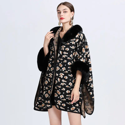 Women's Oversized Jacquard Shawl Cape – Knitted Woolen Cardigan Coat for Elegant Winter Style Ooho