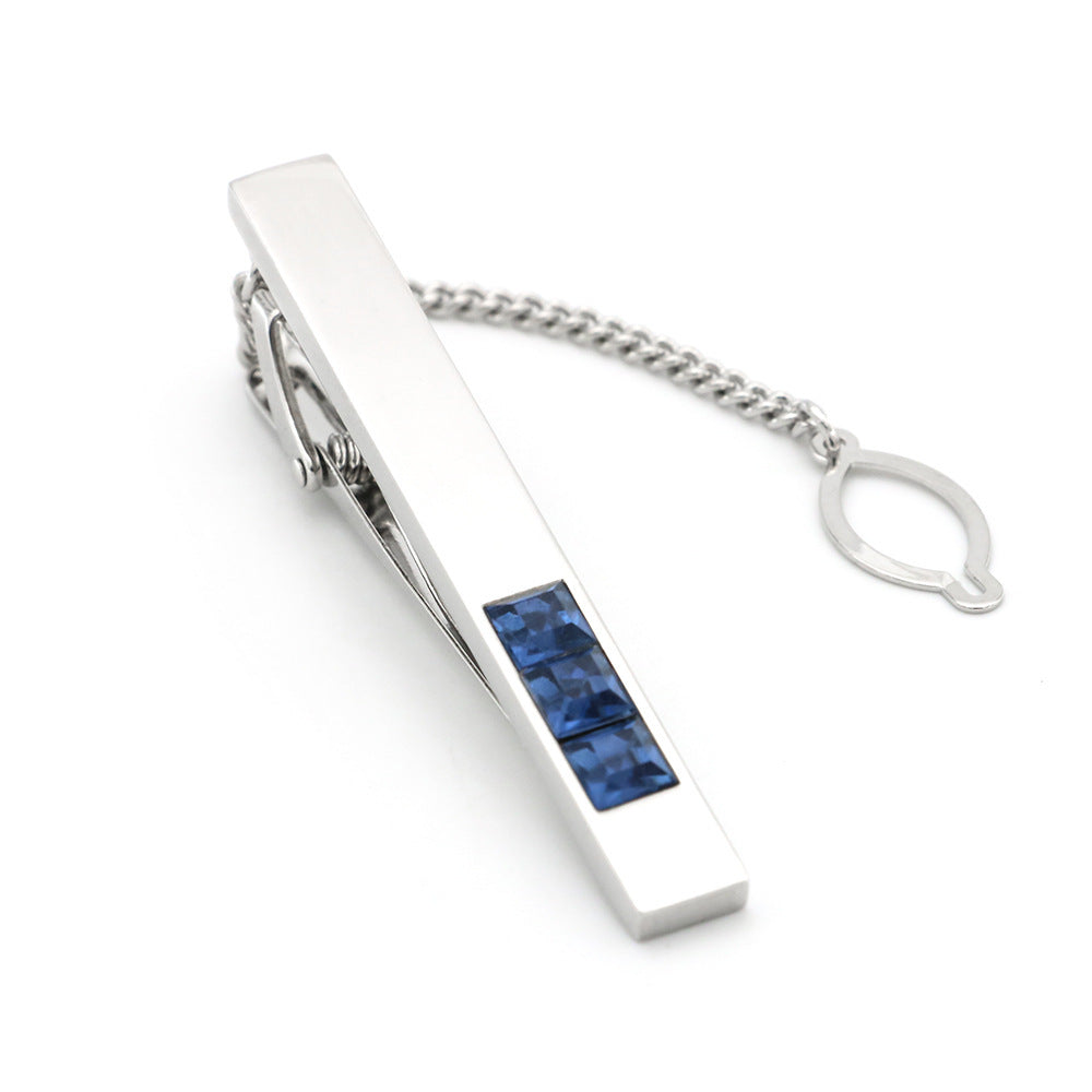 Pure Copper Metal Double Plating Red Crystal Blue Crystal Tie Clip