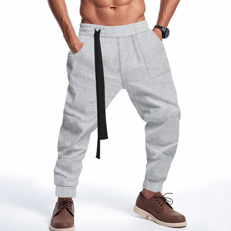 Men's Casual Pants Solid Waffle Male Hip Hop Streetwear Track Pants Joggers Trousers Fashion Harajuku Men Pants Ooho