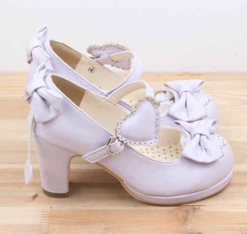 LINK Harajuku Lolita Pumps Patent Leather High Heels Solid Bowtie Maid Cosplay Shoes Soft Women Mary Janes Evening Shoes Ooho