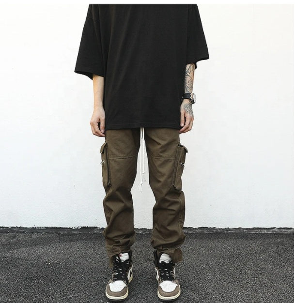 Men Drawstring Side Pocket Cargo Pants Ooho
