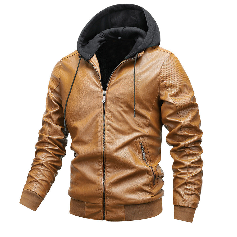 Winter Stand-collar PU Jacket Leather Jacket Men Ooho