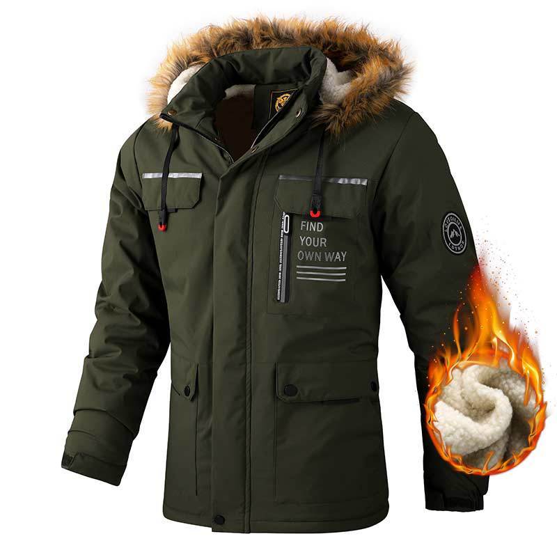 Men's Casual Hooded Jacket Parka Autumn And Winter Warm Solid Color Windproof Coat Outdoor Clothes With Multiple Pockets Ooho