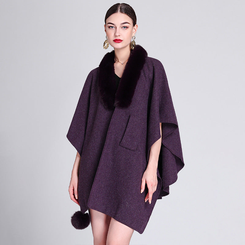 Imitation Rex Rabbit Fur Collar Cape and Shawl for Women – Loose Knitted Cardigan Ooho