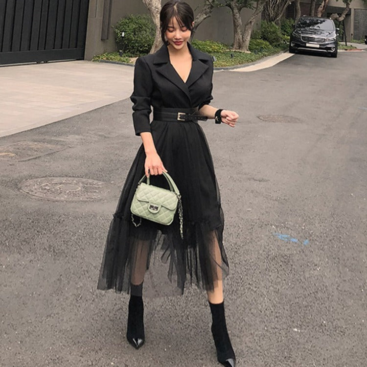 Fashionable Stitching A-Line Mesh Dress for Women | Elegant Sheer Party Dress Ooho
