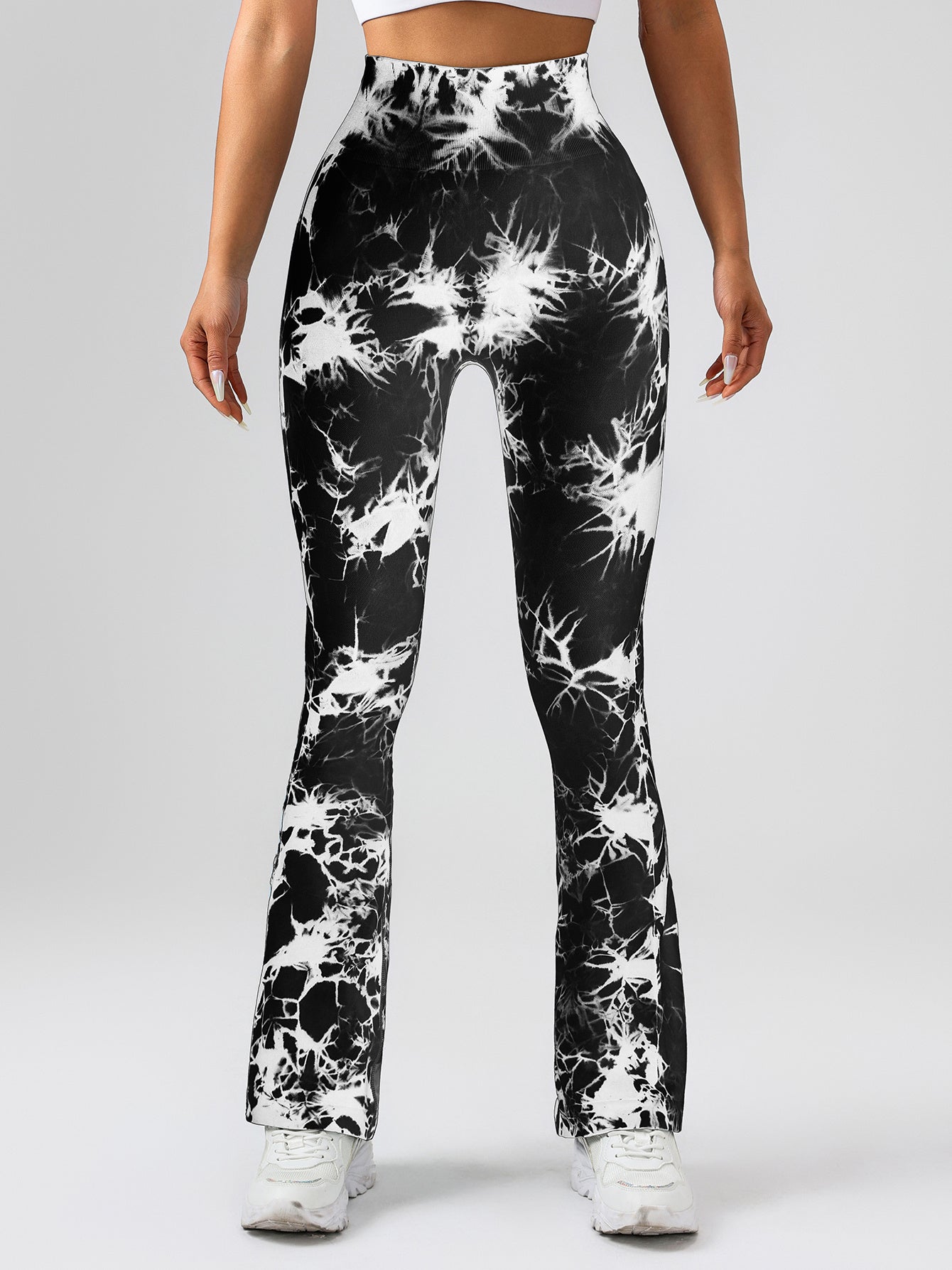 High-Waist Tummy Control Flare Yoga Pants for Women – Tie-Dye Slimming Bootcut Workout Leggings, Stretch Fitness Activewear Ooho