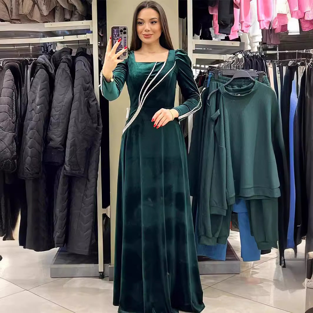 Long Sleeve Rhinestone Maxi Dress | Glamorous Evening Gown Ooho