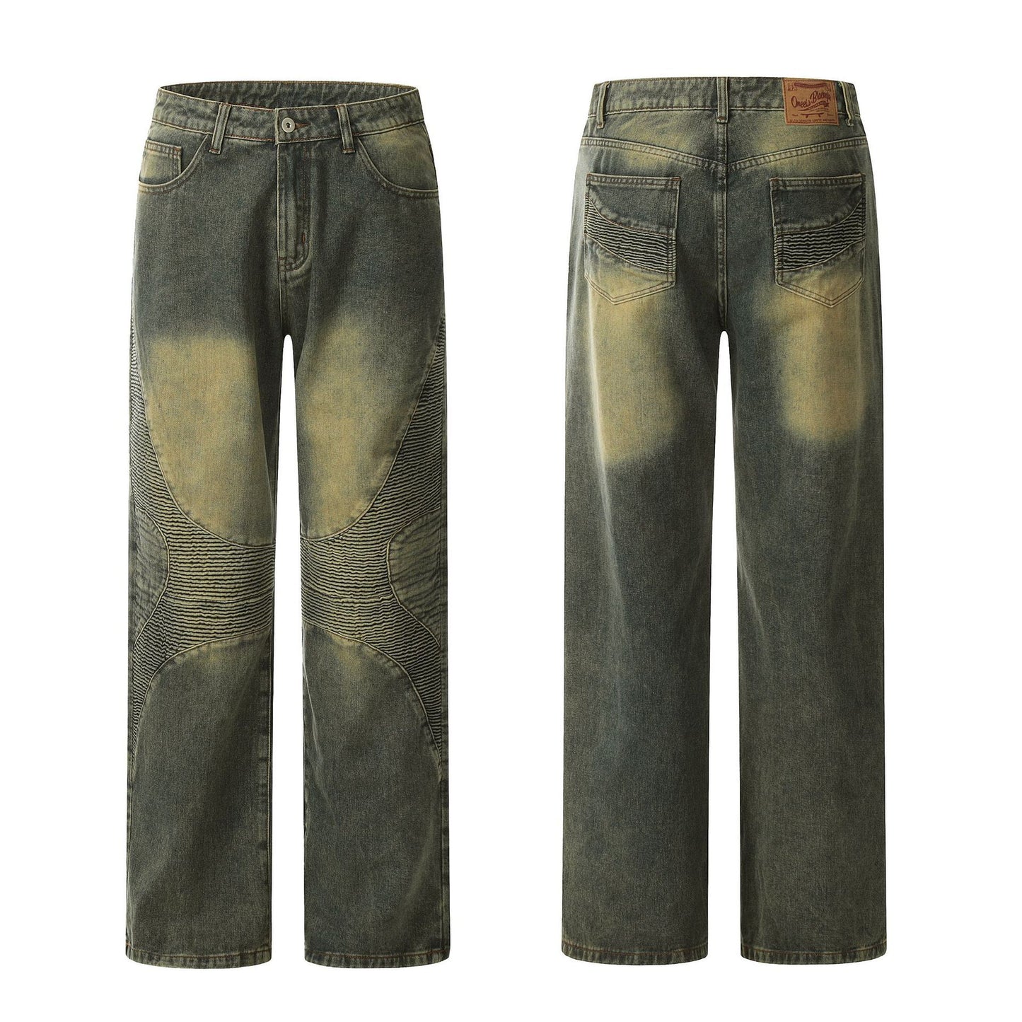 Washed Yellow Mud Straight Jeans for Women | Trendy Vintage Denim Pants Ooho