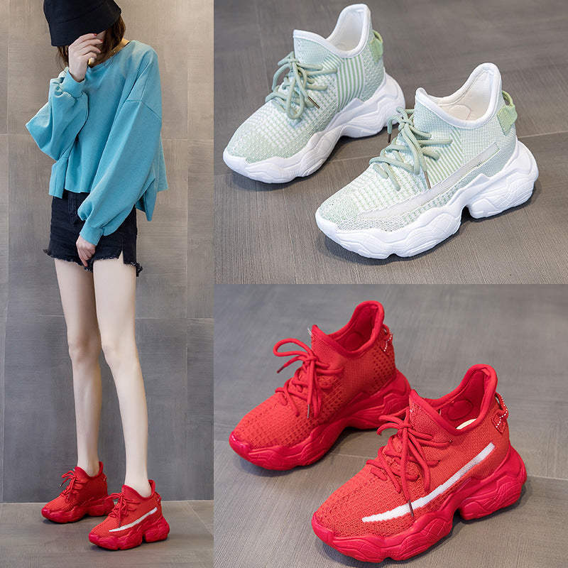 Inner increase flying knit sports high heels Ooho