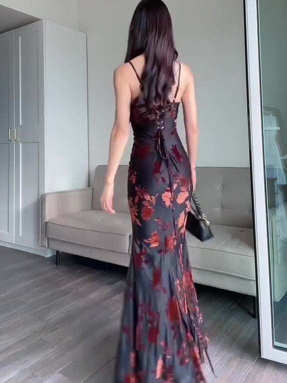 Flocked Strappy Maxi Dress Ooho