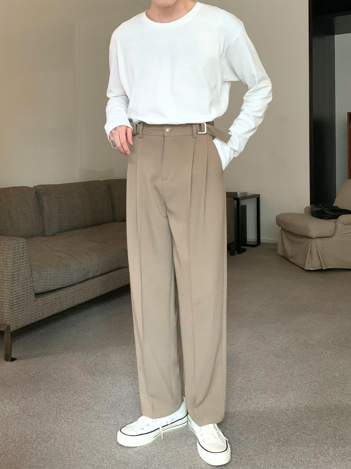 Non-iron Straight Suit Trousers Men Loose Casual Ooho