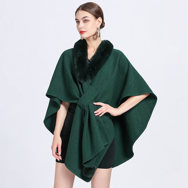 Imitation Rex Rabbit Fur Collar Cape and Shawl for Women – Loose Knitted Cardigan Ooho