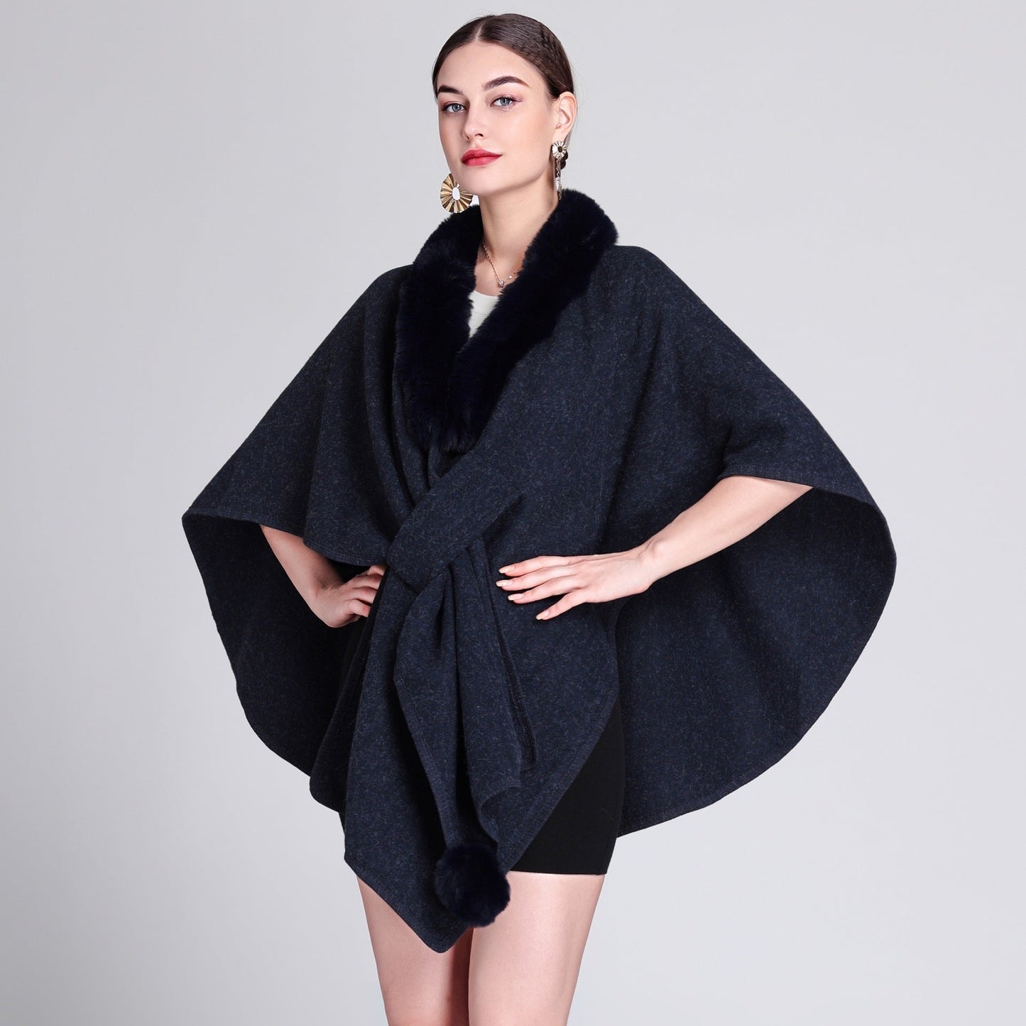 Imitation Rex Rabbit Fur Collar Cape and Shawl for Women – Loose Knitted Cardigan Ooho