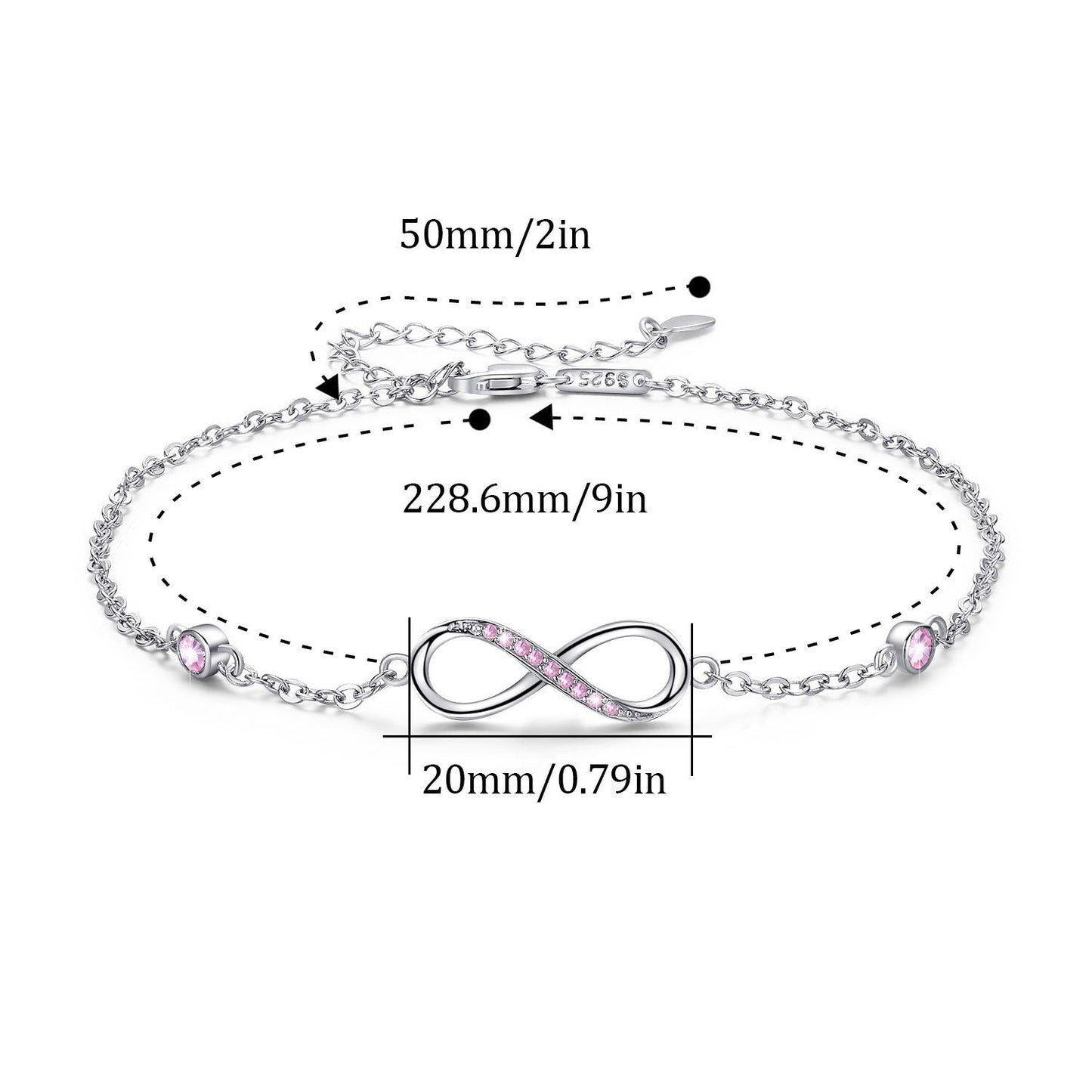 Sterling Silver Endless Love Symbol Anklet Charm Adjustable Chain Anklets For Women Ooho