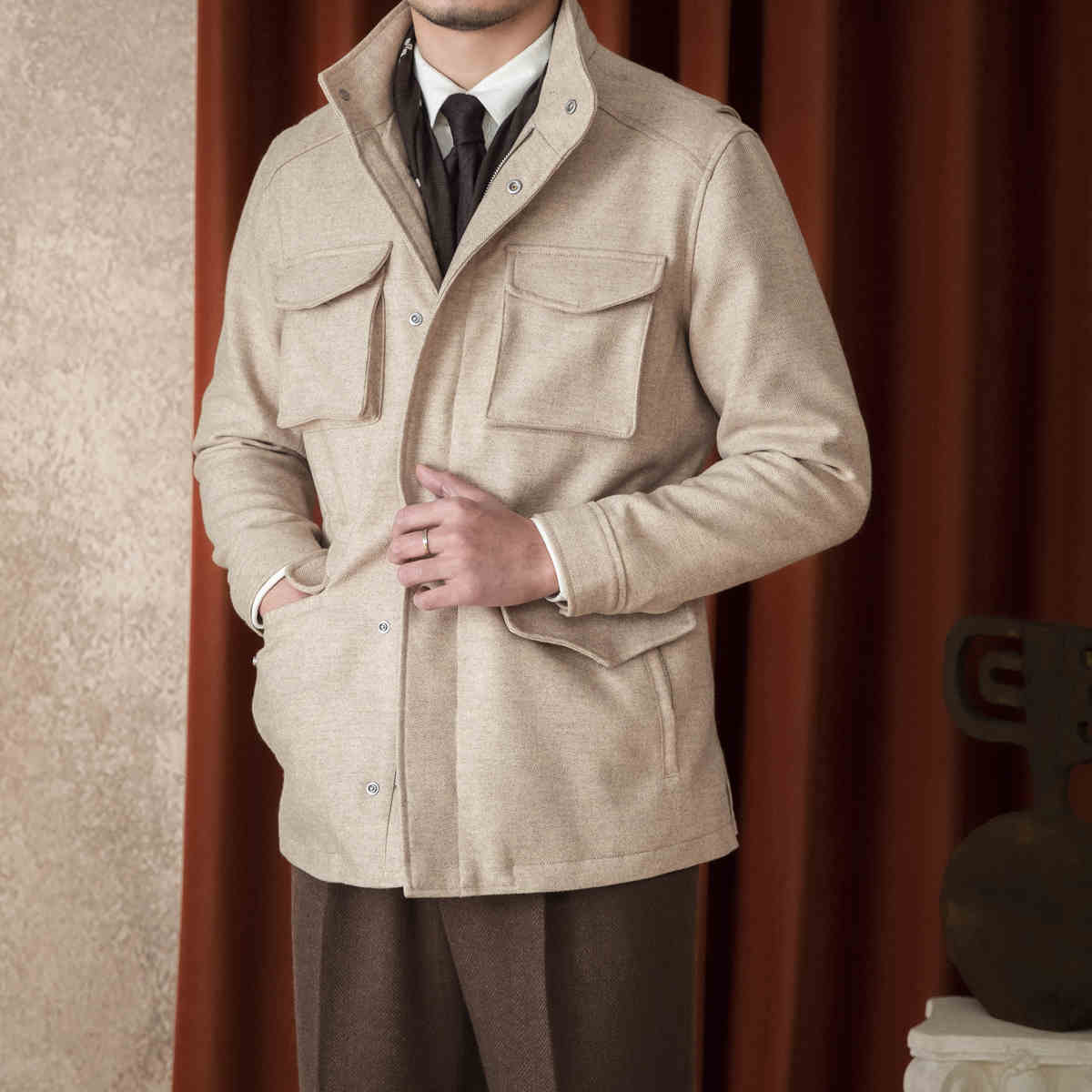 Wool Safari Jacket Jacket Casual Slim Jacket Men Ooho