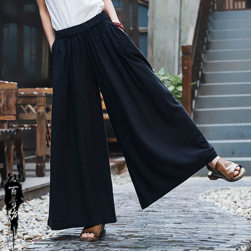 Women’s Linen Stone Washed Slim Fit Travel Culottes | Yoga Lounge Pants Ooho