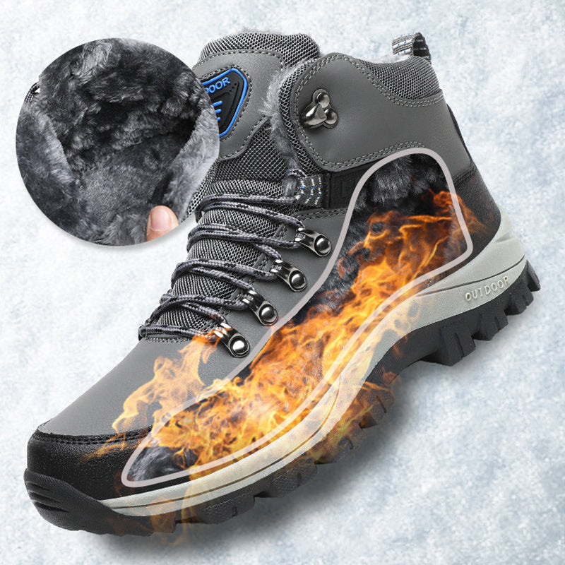 Winter Snow Boots Men Warm Plush Ankle Boots Hiking Lace-up Shoes Ooho