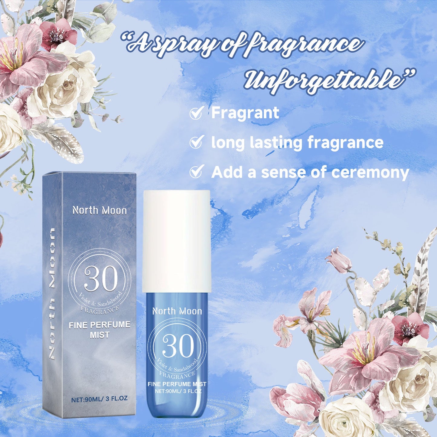 North Moon Fragrance Spray, Spray Body Splash For Women, Hair & Body Fragrance Mist, Fresh Long Duration Fragrance Spray Scent, Women's Dating Perfume Spray Ooho