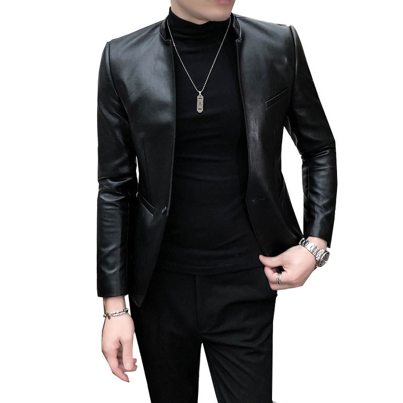 Slim Trend Fashion Brand Simple Leather Jacket Jacket Men Ooho