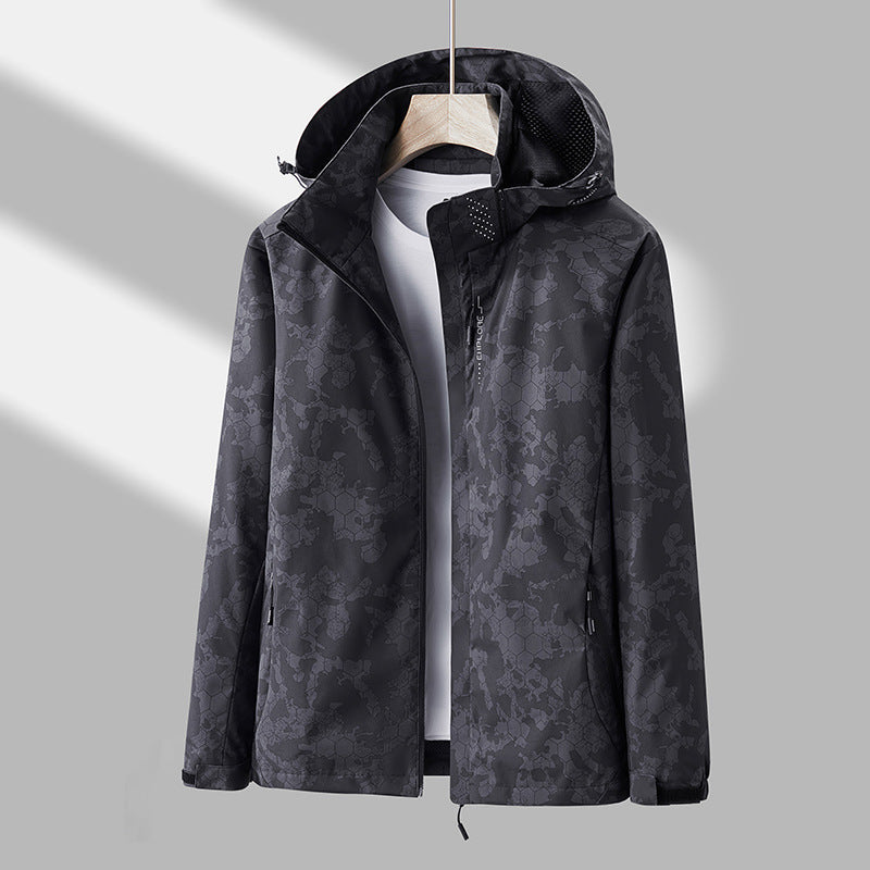 Printed Hooded Windbreaker Unisex Fashion Solid Color Zip-up Jacket Waterproof Windproof Outwear For Women Men Clothing Ooho