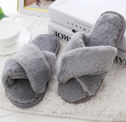 Winter Women Home Slippers With Faux Fur Fashion Warm Shoes Woman Slip On Flats Female Slides Black Plus Size Ooho