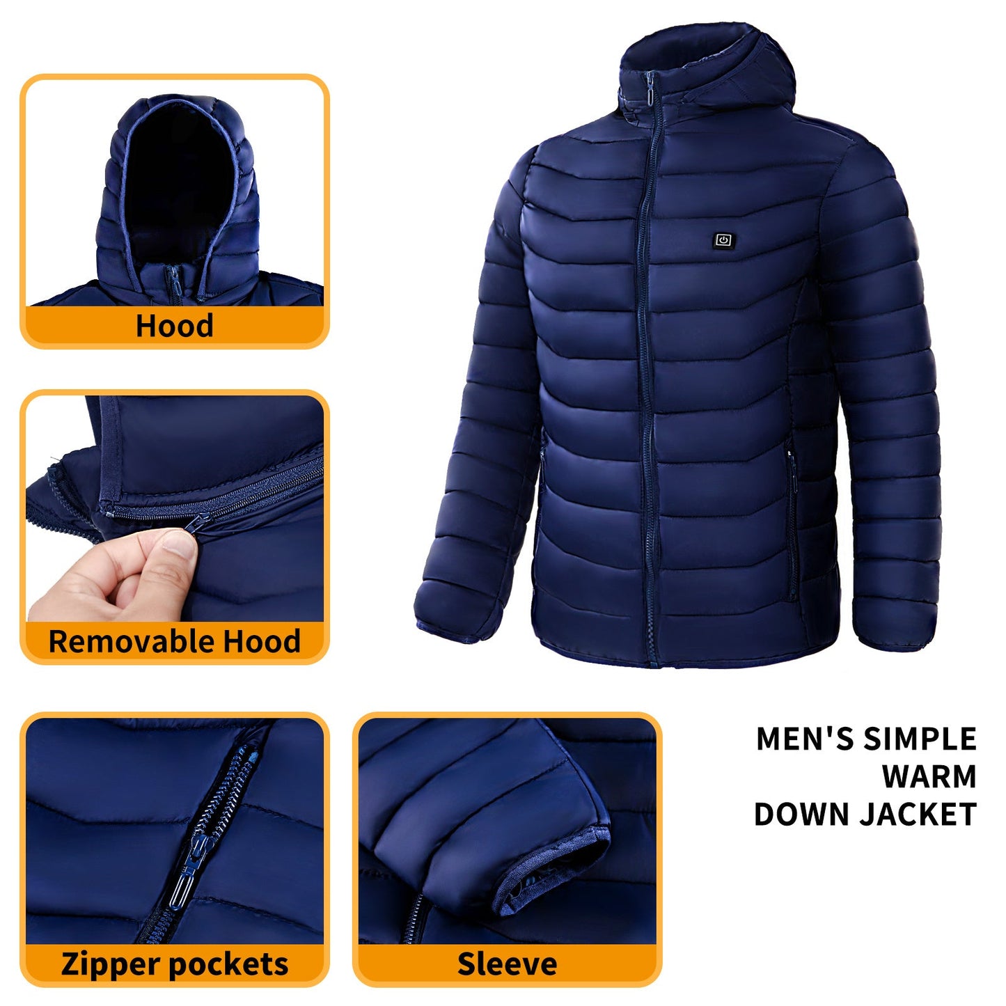 Men Heated Puffer Jacket Electric Heating Coat Insulated Hood Windbreaker Ooho