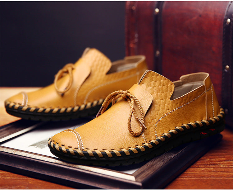 British Style Casual Men Loafers Shoes Spring Autumn Genuine Leather Slip On Men's Flats Footwear Plus Size 38-49 Shoes Ooho