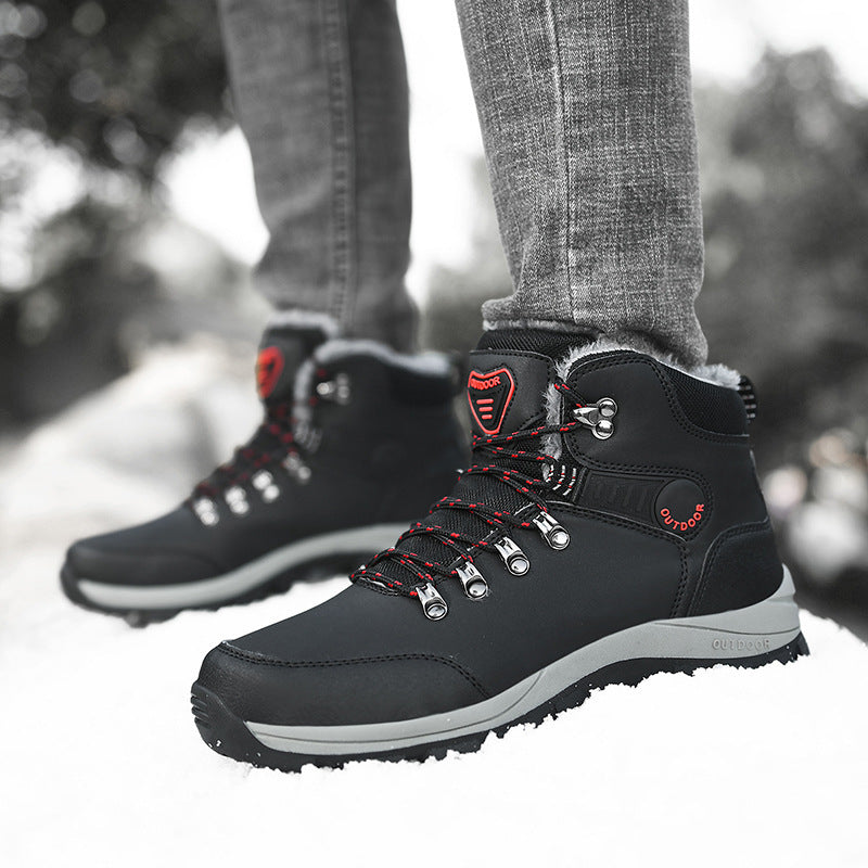 Winter Snow Boots Men Warm Plush Ankle Boots Hiking Lace-up Shoes Ooho