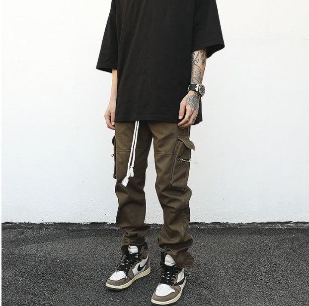 Men Drawstring Side Pocket Cargo Pants Ooho
