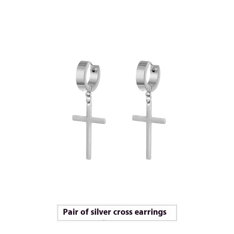 Cross Stud Earrings Male European Hip Hop Ooho